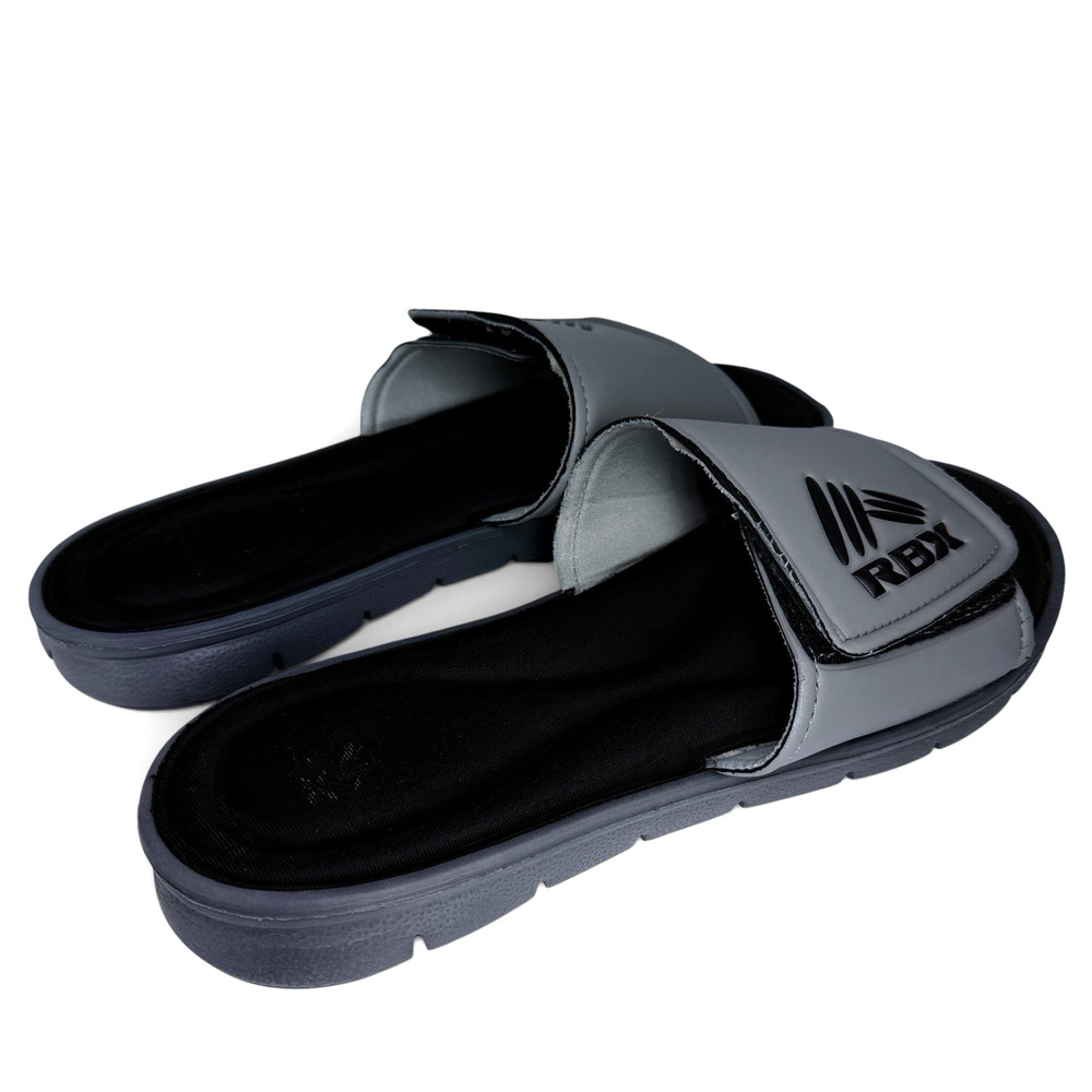 RBX Slide Sandals Gray Black Adjustable Hook & Loop Comfort Sz 9 Cushioned Foam - Picture 6 of 7